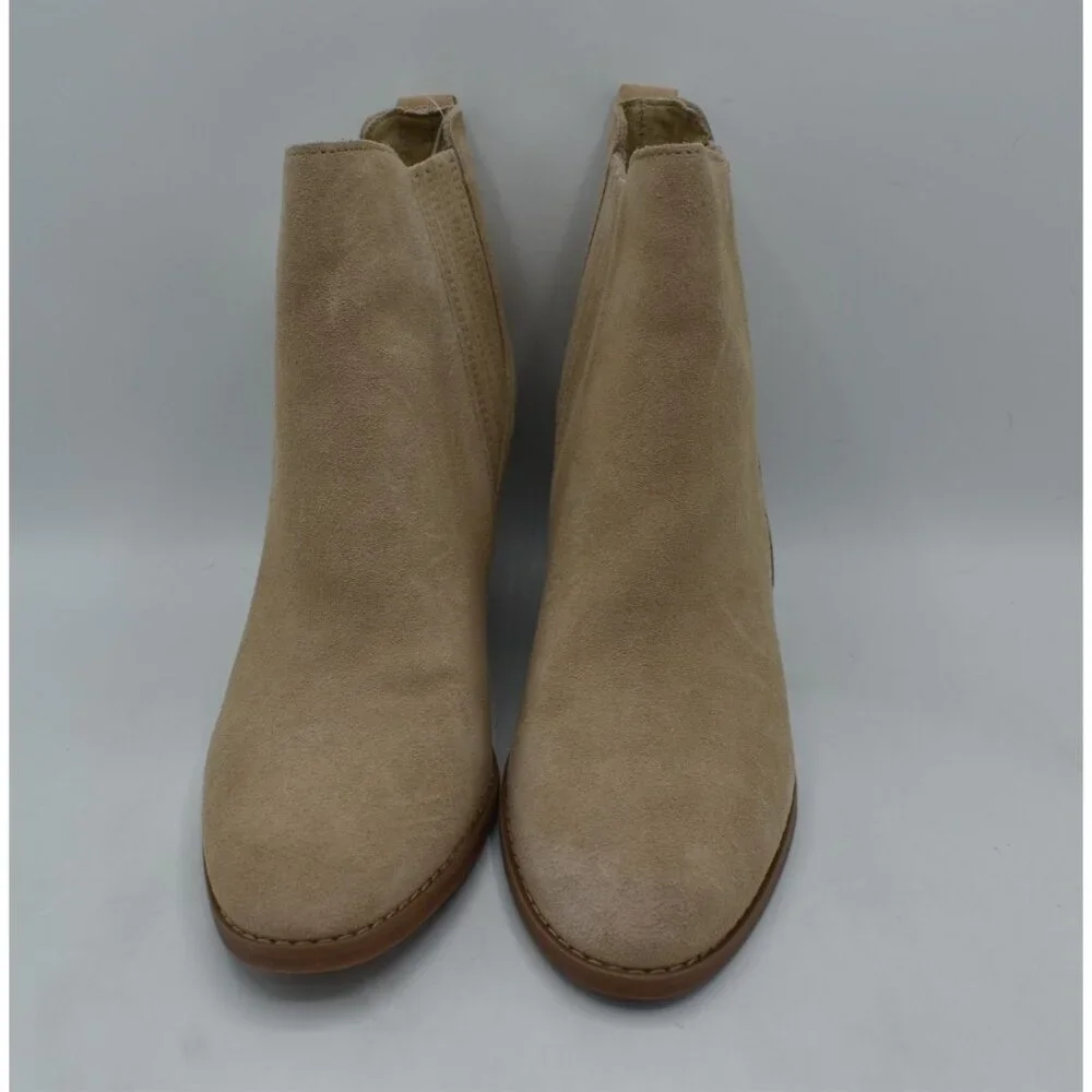 TOMS Womens 7 Noa Natural Suede Stacked Wedge Heel Western Booties Boots‎ Shoes